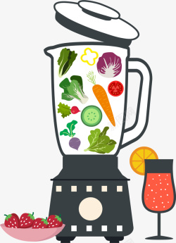 手绘小清新蔬菜榨汁机插画图案素材