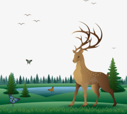 款动物风景插画草地上的鹿高清图片