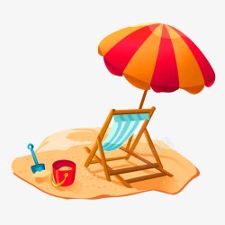 卡通海滩躺椅遮阳伞装饰图案素材
