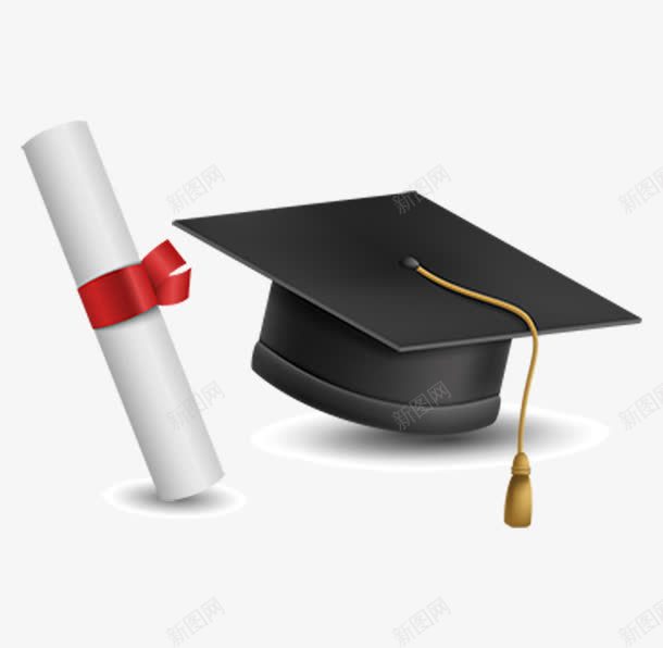 白色证书和黑色博士帽png免抠素材_88icon https://88icon.com 免抠 白色证书 红绸带绑着 黑色博士帽