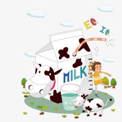 喝牛奶的小女孩矢量图素材
