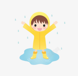 黄色雨衣卡通人物形象穿雨衣的小孩高清图片