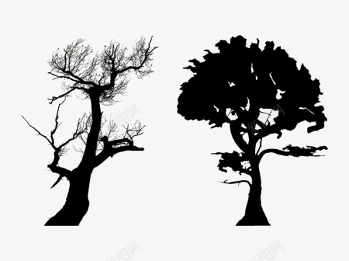 枯枝两棵大枯树矢量图图标图标