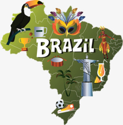 旅游地标巴西地图矢量图素材