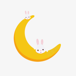月牙上的小兔子卡通图素材