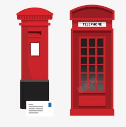 红色的电话亭电话亭与邮箱的组合矢量图高清图片