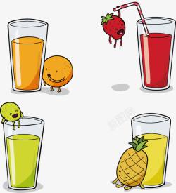 卡通菠萝汁手绘四瓶卡通果汁矢量图高清图片