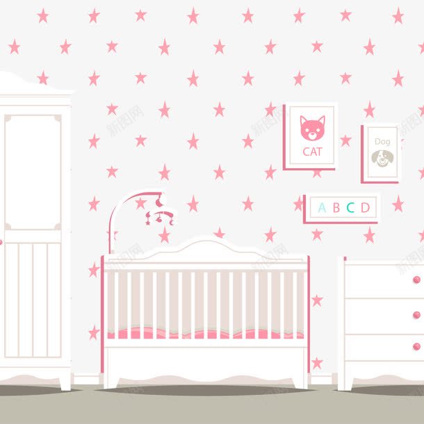 粉红色和白色婴儿房间png免抠素材_88icon https://88icon.com 五角星背景 婴儿床 婴儿房间 照片 白色 粉红色