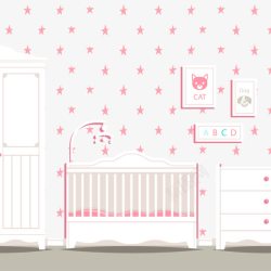 粉红色和白色婴儿房间素材