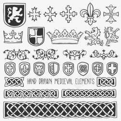 保护盾盾牌和中世纪的元素高清图片
