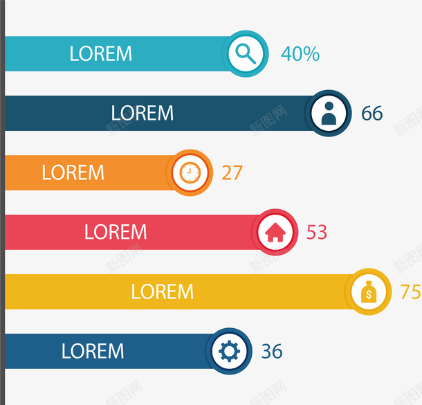 彩色标签条形占比图png免抠素材_88icon https://88icon.com 信息图表 分类标签 占比图 条形图 矢量png 统计分析