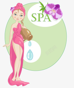 穿浴巾的外国人手绘做美容SPA的女人插画高清图片