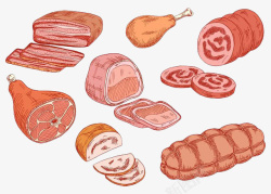 手绘烤肠手绘粉色肉类食物高清图片