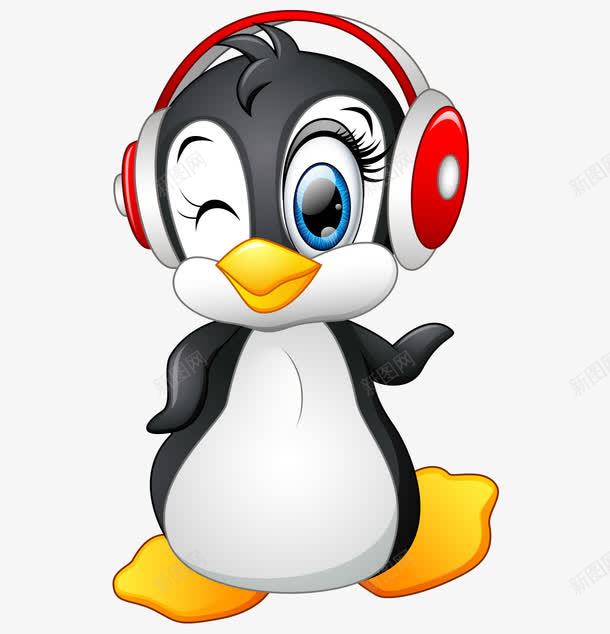 卡通手绘可爱戴耳机企鹅png免抠素材_88icon https://88icon.com 卡通的动物 可爱的企鹅 戴耳机的企鹅 手绘的企鹅