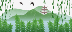 手绘杭州小清新手绘烟雨中的雷峰塔高清图片