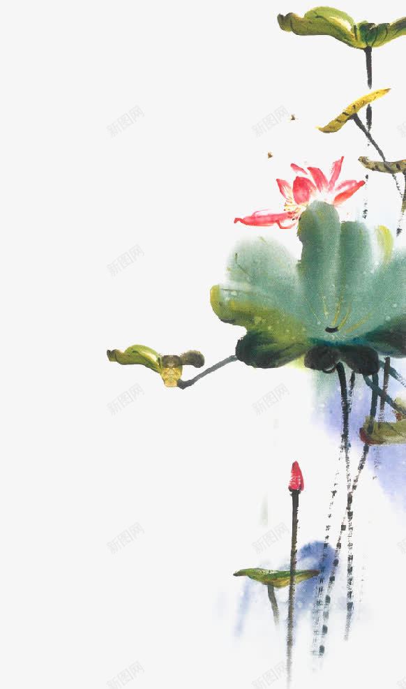 中国画荷花png免抠素材_88icon https://88icon.com 中国画荷花 写意 荷叶