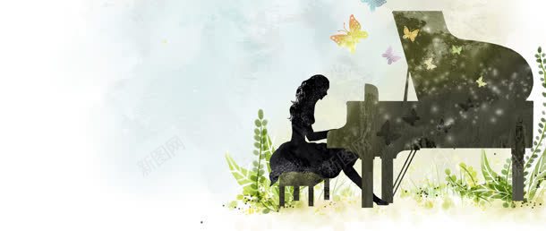 清新背景jpg设计背景_88icon https://88icon.com 弹钢琴女孩 插画 钢琴 音乐