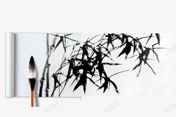 一副墨竹画png免抠素材_88icon https://88icon.com 产品实物 墨竹图案 毛笔 白色的画纸 竹子水墨画 简笔山水画