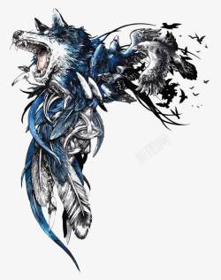 蓝色鸟狼和羽毛高清图片