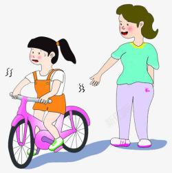 害怕的女孩儿童学自行车高清图片