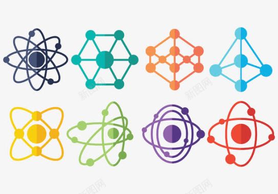 多彩颜色人字拖不同的颜色设置图标原子球向量图标