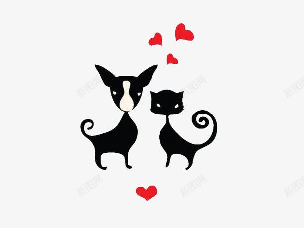 小猫和小狗png免抠素材_88icon https://88icon.com 小猫和小狗 爱心 跨物种恋爱 黑色