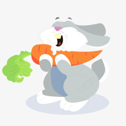 灰色吃胡萝卜的卡通兔子矢量图素材