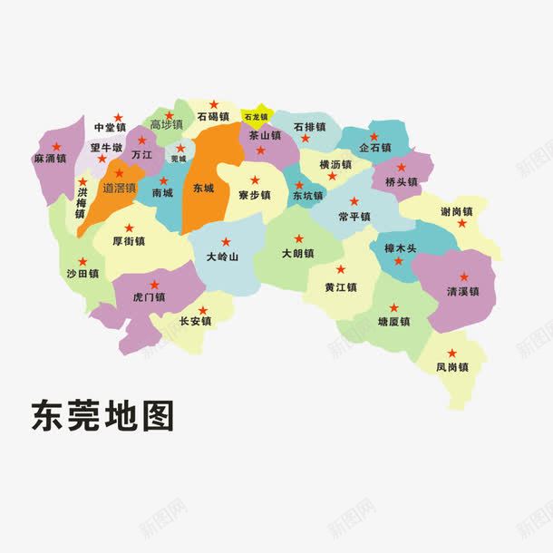 不同地方的东莞地图png免抠素材_88icon https://88icon.com 不同的颜色 东莞地图 五角星 地图 红色