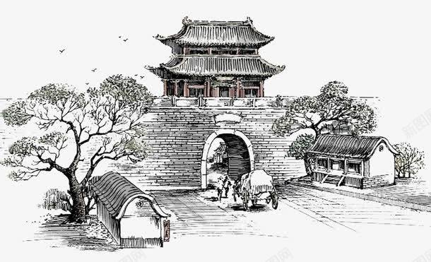 手绘古楼png免抠素材_88icon https://88icon.com 免扣 古典 古建筑 古建筑手绘图 古楼一角 建筑速写 手绘 装饰