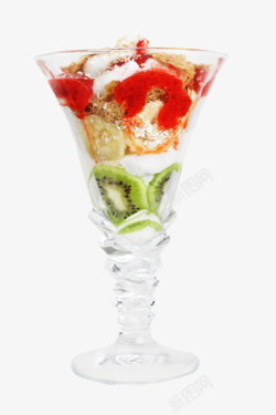 透明杯子里的草莓奇异果口味冰激素材