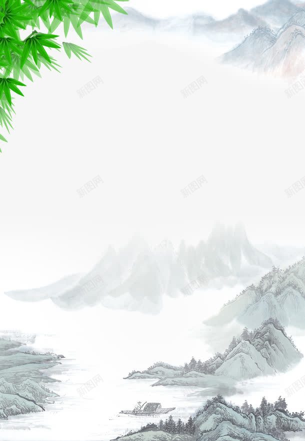 水墨美景画图psd免抠素材_88icon https://88icon.com png图片素材 中国风 免费下载png 叶子 山