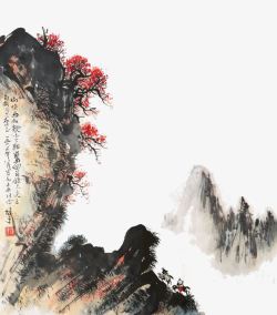 梅花山石水墨画国画山石高清图片