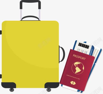 旅游主题图标留学旅行创意黄色箱包护照图标矢矢量图图标
