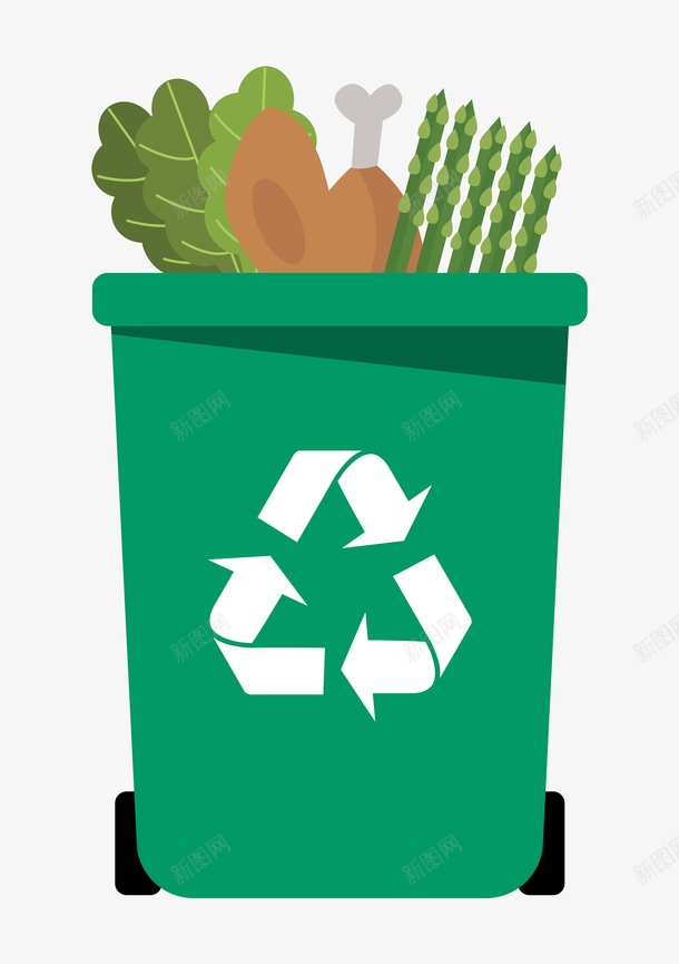 卡通手绘绿色的垃圾桶png免抠素材_88icon https://88icon.com 卡通动漫 卡通垃圾桶 卡通手绘 垃圾桶 绿色的 装满垃圾的