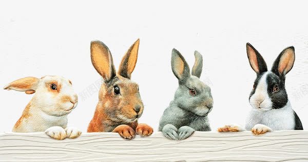 四只兔子png免抠素材_88icon https://88icon.com 动物 可爱 实拍 宠物 斑块兔子 棕色兔子 灰色兔子 白色兔子