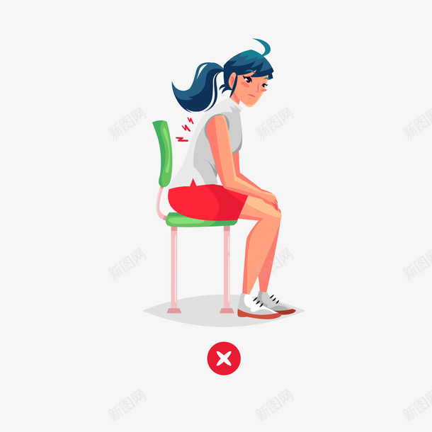 灰红色女性错误坐姿示例矢量图ai免抠素材_88icon https://88icon.com 坐姿示例 女性 灰色 红色 错误坐姿 错误示例 矢量图