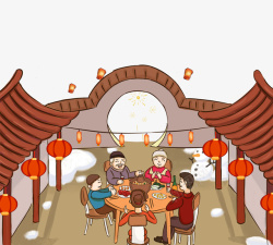 元宵团圆宴背景新春团圆宴手绘图高清图片