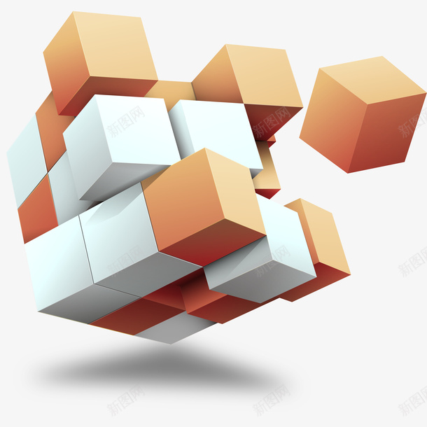橘色白色3D立体方块png免抠素材_88icon https://88icon.com 卡通 拼图 橘色白色3D方块 立体方块 简图 装饰