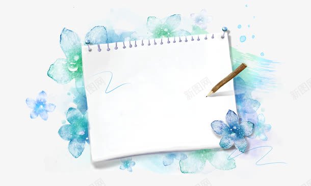 蓝色小花速写本背景png免抠素材_88icon https://88icon.com 小清新 梦幻 蓝色 蓝色小花 边框