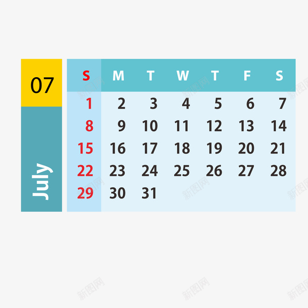 蓝黄色2019年7月日历矢量图ai免抠素材_88icon https://88icon.com 2019年 7月 7月日历 矢量图 红色 蓝色 蓝黄 黄色