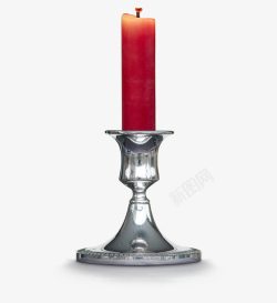 实物银色烛台红色蜡烛素材