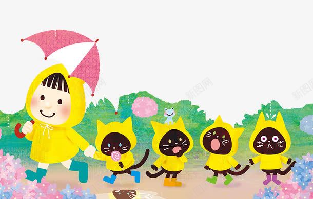 走在雨中的小女孩与小猫咪png免抠素材_88icon https://88icon.com 卡通人物走路 卡通插图 可爱 小女孩 小猫咪 撑着伞 走在雨中 雨衣