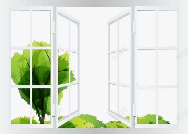 白色窗户外的绿树矢量图eps免抠素材_88icon https://88icon.com 白色 白色窗框 矢量图 窗户 绿树 落地窗 风景