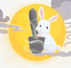 卡通白兔玉兔捣药高清图片