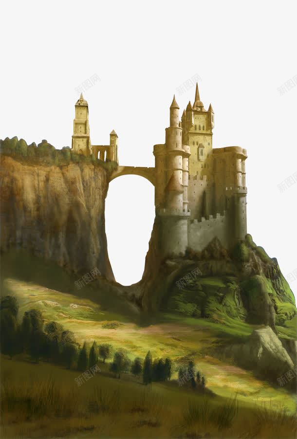 悬崖城堡png免抠素材_88icon https://88icon.com 卡通手绘城堡 城堡 山 幻境 建筑
