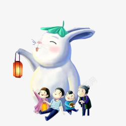 中秋节一起赏月的兔子和人素材