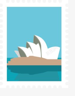 卡通旅游城市邮票悉尼歌剧院矢量图素材