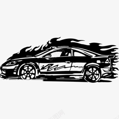 卡通汽车嚣张的火焰标识图标图标