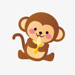 卡通手绘树上的小猴子卡通手绘可爱吃香蕉的小猴子矢量图高清图片