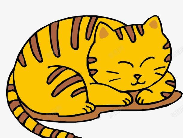 黄猫卡通睡着png免抠素材_88icon https://88icon.com 兴奋 开心 笑脸 趴在那 躺在床上 躺着的猫 闭眼睛 黄色斑点